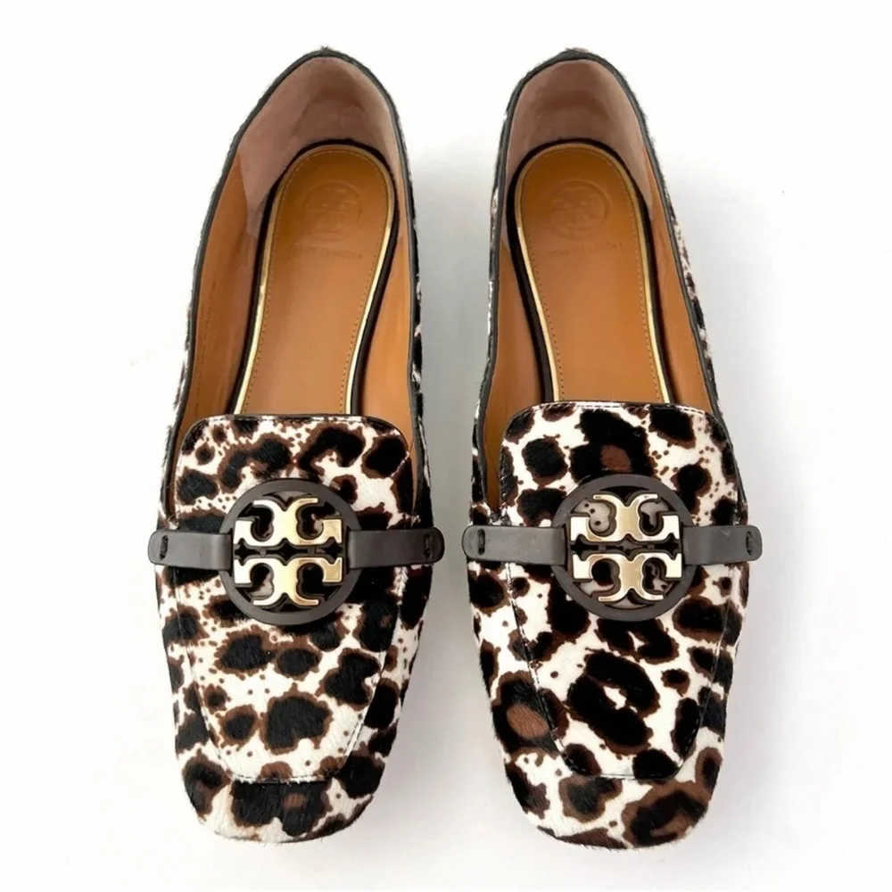 TORY BURCH | Cream Leopard Gold Haircalf Metal Miller Loafers 7.5M